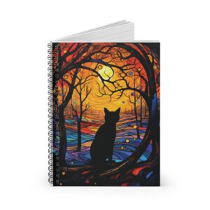 Stained Glass Cat Notebook - Spiral Notebook with Ruled Lines - Personal Journal, School Notebook, Writing Notebook
